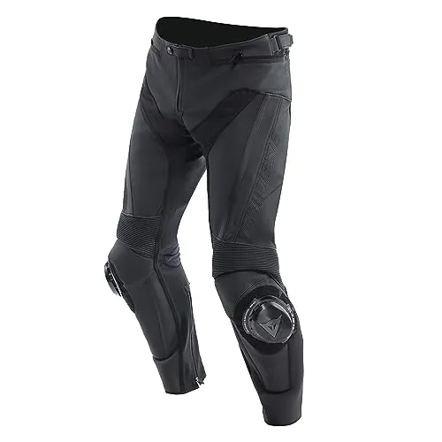 Dainese Delta 4 Lederhose schwarz - Motorradhose aus Tutu-Rindsleder mit zertifizierten Protektoren und atmungsaktivem Mesh-Gewebe, ideal für sportliches Fahren und maximalen Komfort.