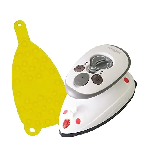 Phönix Reise-Dampfbügeleisen mit Ablage (Yellow) - Praktisches Reise-Dampfbügeleisen für unterwegs, stufenlos einstellbare Temperatur und mit nützlichem Zubehör. Ideal für filigrane Arbeiten und platzsparend im Handgepäck.