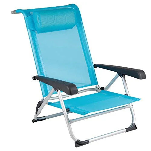 Red Mountain BO-Camp Alu Strandstuhl - Faltbare Liege für Camping und Garten - Camping-Möbel mit 8 Liege-Positionen, breiten Armauflagen und verstellbarem Kopfkissen für maximalen Komfort bei nur 2,9 kg Gewicht.