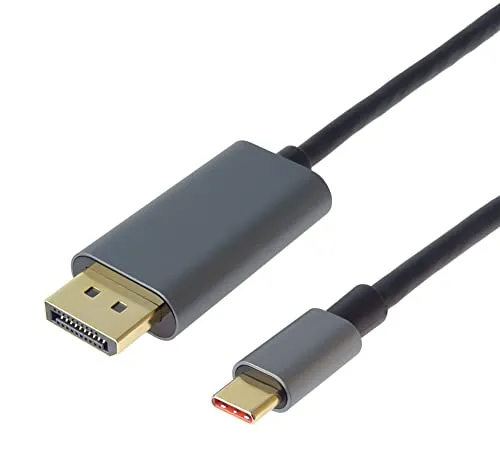 PremiumCord Kabel USB-C auf DisplayPort 1.4, Auflösung bis zu UHD 8K@60Hz, 4K@120Hz und Full HD 1080p, Stecker auf Stecker, HDCP 2.2, Aluminium, Farbe: Metallic-Grau, Länge: 2m