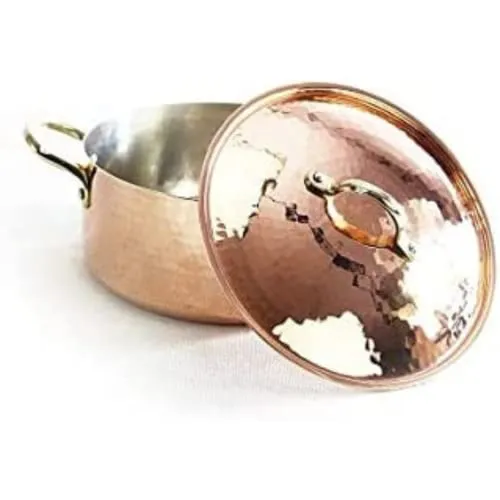 CopperGarden Kupfertopf mit Deckel + Griffen aus Messing I Gehämmerter Kupferkochtopf aus verzinntem Kupfer: Ideale Wärmeleitung & -verteilung I Robuster Kupfer Topf 100% lebensmittelecht (4 L)