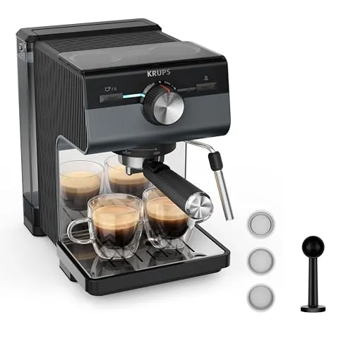 Krups Authentic+ Espresso-Siebträgermaschine - Espresso- & Kaffeemaschinen mit 15 bar Pumpendruck für perfekten Geschmack und einfacher Bedienung dank intuitiver Steuerung. Inklusive umfangreichem Zubehör für perfekten Kaffeegenuss.