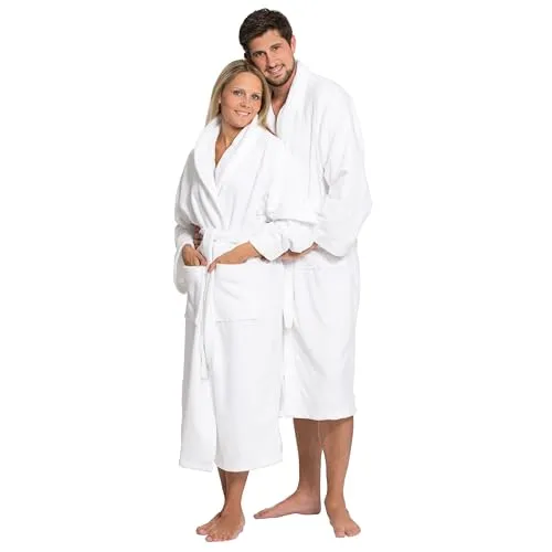 ZOLLNER Bademantel - Flauschig & Saugstark - Unisex - Größe L - Weiß - Bademantel für Damen in Hotelqualität, aus 50% Baumwolle und 50% Viskose, waschbar bis 95°C, ideal für Komfort und Eleganz zu Hause oder im Spa.