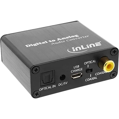 InLine 65002K Audio-Konverter Digital zu Analog - Digital-Analog-Wandler für hochauflösendes Audio mit bis zu 192 kHz / 24 bit, ideal für den Anschluss von digitalen Geräten an analoge Lautsprecher.