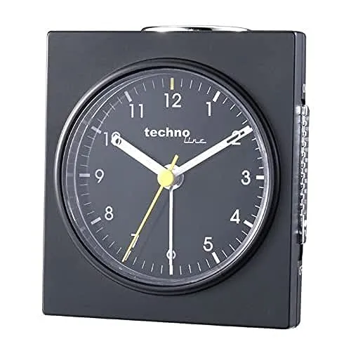 Technoline Quarzwecker Modell Q, Weckalarm mit Schlummerfunktion, schwarz, schleichender Sekundenzeiger, analog, SMADH