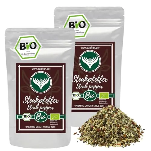 Azafran BIO Steakpfeffer, Steak Gewürzzubereitung, Grillgewürz für Fleisch und Gemüse 500g
