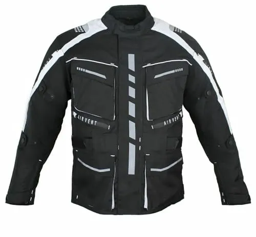 Motorrad Textiljacke Biker Wasserdicht Motorcycle Touring Jacket Protektoren Racing Thermofutte herausnehmbar Protector Jacket (DE/NL/SE/PL, Alphanumerisch, M, Regular, Regular, Weiss-Schwarz)