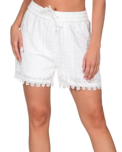ONLY ONLHELENA STRING LACE SHORTS WVN Gr. L (40) - Cloud Dancer - Luftige Shorts von ONLY mit klassischem Schnitt und Spitzenverzierung. Ideal für entspannte Tage Zuhause oder unterwegs, aus pflegeleichtem und widerstandsfähigem Webstoff.