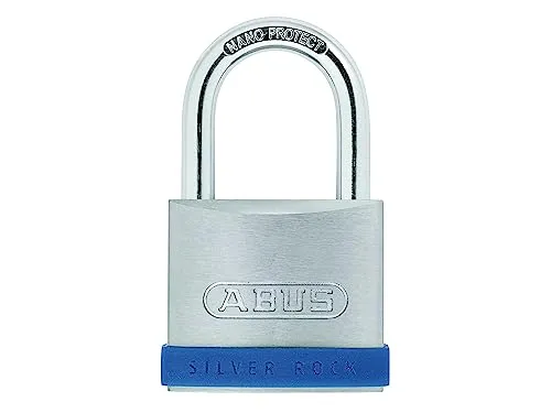 ABUS Vorhängeschloss Silver Rock 5/55 aus massivem Zink - mit Silikon Schutzrahmen - Kellerschloss u. v. m - ABUS-Sicherheitslevel 7 - Blau/Silber