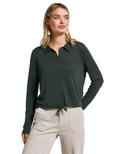 STREET ONE Strickjacke mit Hemdkragen - Modebewusste Strickjacke in pine grove green, tailliert mit abgerundetem Saum, ideal für gemütliche Stunden und optimalen Kälteschutz.