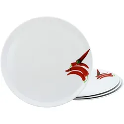 Creatable Pizzatellerset – 4-teilig, rund, Rot & Weiß - Teller, 4-teiliges Set aus hochwertiger Keramik, ideal für Pizzaliebhaber und perfekt für gesellige Abende.