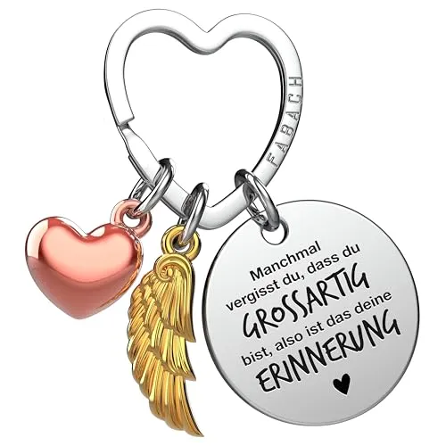 FABACH Beste Freundin Schlüsselanhänger Schutzengel Glücksbringer mit Herz und Gravur - Beste Freundin Geschenke Schlüsselanhänger Herz - Beste Freundinnen Geschenk Engel Glücksbringer