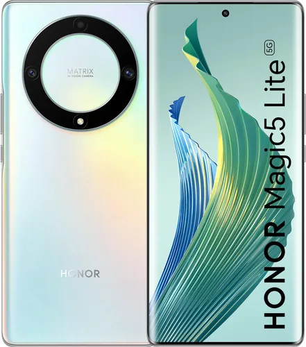Honor MAGIC5 Lite Dual-SIM 128GB ROM + 6GB RAM - Titansilber - Handys ohne Vertrag mit 64-MP-Dreifach-Kamera und 120 Hz OLED-Display für lebendige Bilder. Der 5100 mAh Akku sorgt für bis zu 12,5 Stunden Video-Streaming mit nur 30 Minuten Ladezeit.