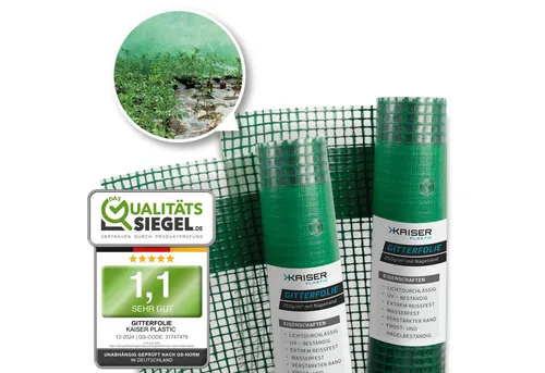 Kaiser plastic Gitterfolie - Gewächshausfolie 1,5 & 2m breite - Gartenfolie, Frühbeetfolie, Extra Stabil, Gewebeplane mit Nadelrand, Wetterfest & UV-beständig