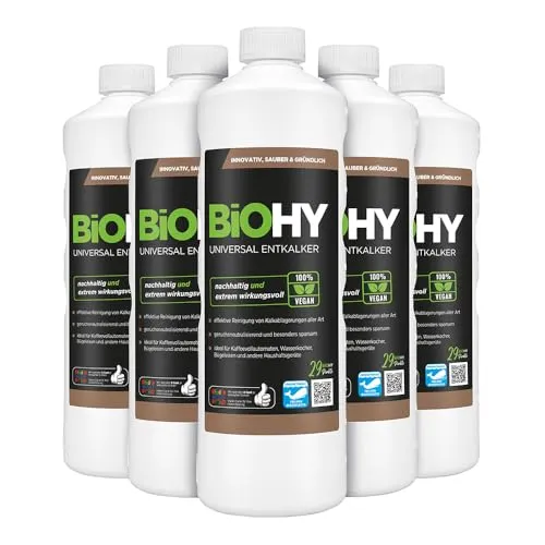 BiOHY Universal Entkalker (6 x 1 Liter) | Starker Kalklöser für Haushaltsgeräte - Spezialputzmittel, hochkonzentrierter Entkalker für alle Elektrogeräte, der Kalkablagerungen zuverlässig entfernt und Neubildung vorbeugt – umweltfreundlich und effektiv.