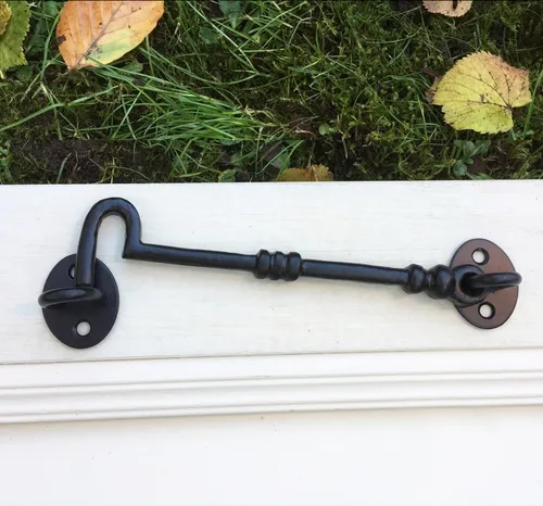 Fallhaken, Torbefestigung, Fenster Feststellhaken, Sturmhaken mit Öse - 20,5 cm