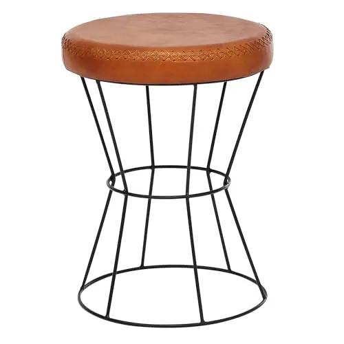 FineBuy Echtleder Sitzhocker - Moderner Dekohocker in Braun - Stilvolle Hocker aus hochwertigem Echtleder und pulverbeschichtetem Eisen, handgefertigt und einzigartig. Ideal für Flur oder Schlafzimmer, maximale Belastbarkeit 100 kg.