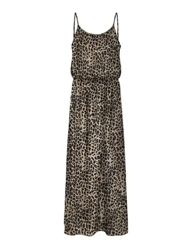 ONLY Maxikleid ONLWINNER S/L MAXI DRESS NOOS PTM - Modisches Kleid in Braun - Elegantes Maxikleid mit verstellbaren Spaghettiträgern, elastischem Bund und modischem Leomuster. Ideal für besondere Anlässe oder den Alltag, pflegeleicht und bequem.