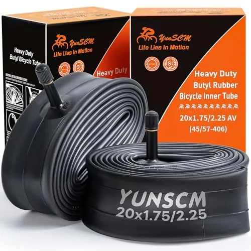 YunSCM 2PCS 45/57-406 Verdickter 20 Zoll Schlauch 20x1.75 20x1.95 20x2.0 20x2.10 20x2.125 20x2.25 AV32mm Ventil kompatibel 20 Zoll Fahrradschlauch/Kinderfahrrad/E-Fahrrad Schlauch 20x1.75/1.95/2.25