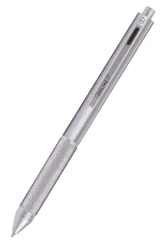 Online Multifunktionsstift Multipen 4-in-1, silber - Kugelschreiber mit 3 Farben plus Druckbleistiftmine, ideal für vielseitige Notizen und Zeichnungen. Integrierter Radiergummi und stabiler Metallclip sorgen für höchsten Komfort.