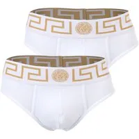 Versace Topeka Slip - Eleganter Herren Slip von VERSACE mit hochwertiger Verarbeitung. Der elastische Bund ist mit dem ikonischen Greca-Muster und Medusa-Motiv versehen, ideal für stilbewusste Männer.