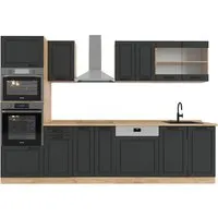 Vicco Küchenzeile R-Line 300 cm, Anthrazit Landhaus & Goldkraft Eiche - Moderne Küchenzeile mit flexibler Anordnung und höhenverstellbaren Füßen für Stabilität. Ideal für jede Küche, passt sich perfekt Ihren Bedürfnissen an.