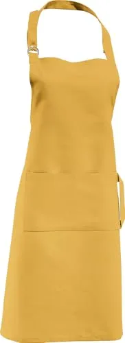 Erwin Müller Koch-Schürze, Küchenschürze Uni 100% Baumwolle curry Größe 72x90 cm - verstellbare Halsschlaufe, mit Aufsatztasche und Bindeband
