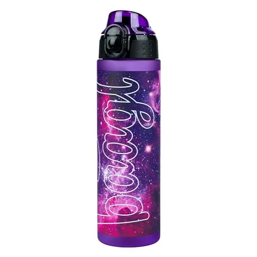 Baagl Kinder Trinkflasche, Auslaufsichere Wasserflasche 700ml, Schule und Sport Flasche für Mädchen, Vielseitige und Praktische Flasche mit verschließbarem Deckel (Galaxy)