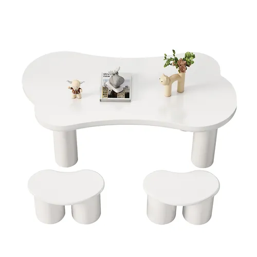 Unregelmäßiger Couchtisch mit 2 kleinen Bänken – Kreativer Beistelltisch für Ihr Wohnzimmer