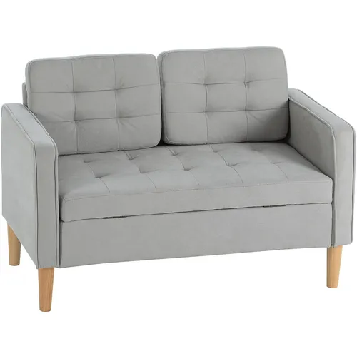 Redom 2-Sitzer Sofa in Hellgrau – Modern und Funktional - Das Redom 2-Sitzer Sofa vereint elegantes Design mit praktischen Funktionen. Ideal für kleine Räume, bietet es versteckten Stauraum und hohen Sitzkomfort. Der weiche Samtbezug in Hellgrau passt perfekt zu jedem Einrichtungsstil.