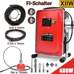 450U/M 400W Rohrreinigungsgerät mit 10 & 16mm, 8 Köpfe für Küche Bad Toilette, Rohrreinigungsmaschine Set für Ø30-100mm