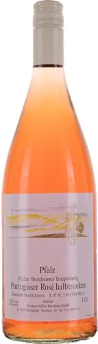 Weinhaus Müller Bornheim 1,0L Flasche Pfälzer Portugieser Rosé halbtrocken 2023 - Qualitäts-Rosé halbtrocken aus der Pfalz - rosé Qualitätswein halbtrocken, Anzahl:6 Flaschen