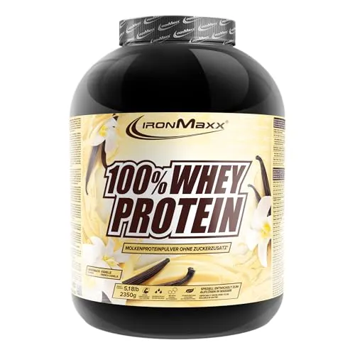 IronMaxx 100 % Whey Protein, 2350 g Dose, French Vanilla - Protein Shakes & Muskelaufbau, hochwertiges Whey-Protein für schnellen Muskelaufbau und köstlichen Geschmack.
