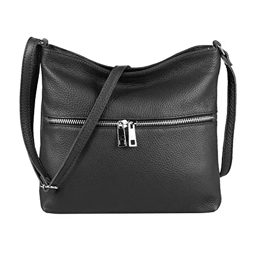 OBC Damen Leder Tasche Cross Body Schultertasche City Bag Crossover Umhängetasche Henkeltasche Clutch Ledertasche Damentasche (Schwarz 28x26x2 cm)