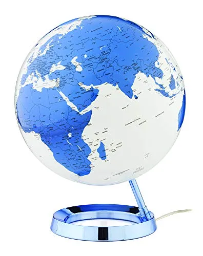 Atmosphere Light & Colour Leuchtglobus 30 cm - Eleganter Tischglobus mit blauem Fuß und leuchtenden Karten. Ideal für die Dekoration und als Lernhilfe für Geografie-Enthusiasten. Durchmesser: 30 cm.