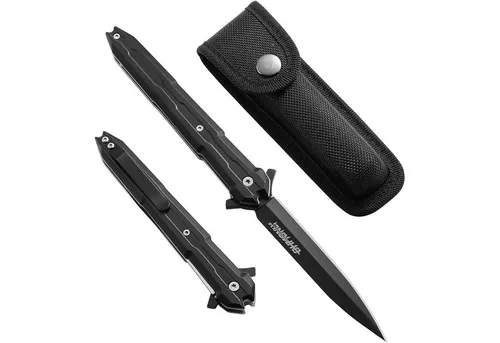 LuxusKollektion Elektromesser Klappmesser Einhandmesser Edelstahlgriff Taschenclip dunkelschwarz