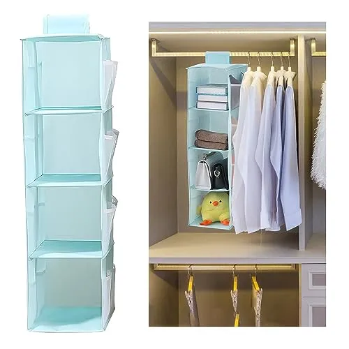 LIMITADA Hängeregal Kleiderschrank 4 Fächer Schrank Organizer Hängend Faltbar Hängeaufbewahrung Schrank Organizer Kleiderschrank Hängeorganizer mit 12 Netzseitentaschen für Familienschrank