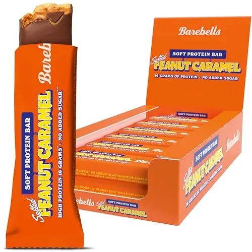 Barebells Soft Protein Riegel – Salted Peanut Caramel, 16g High Protein Bar - Proteinriegel mit 20g Eiweiß und unter 2g Zucker pro Riegel, ideal für Muskelaufbau und Fitness-Lifestyle, ohne Palmöl und köstlich überzogen.