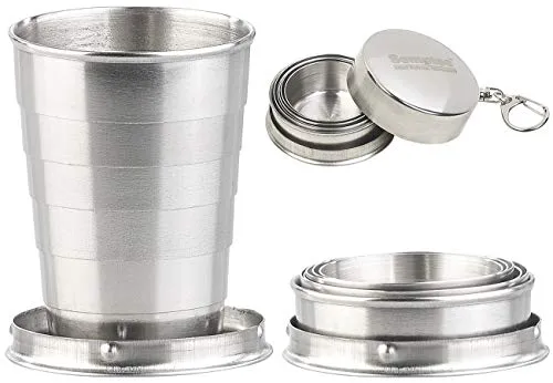 Semptec Urban Survival Technology Faltbecher: Mini-Teleskopbecher (6 cl) mit Schlüsselanhänger (Teleskopbecher Edelstahl, Faltbarer Becher Edelstahl, Klappbarer)