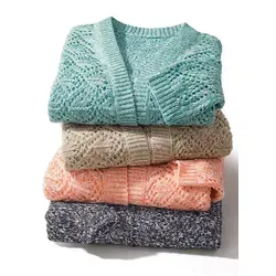 Sieh an! Strickjacke Ajour-Strickjacke 3/4-Arm Ajourstrick blau 40