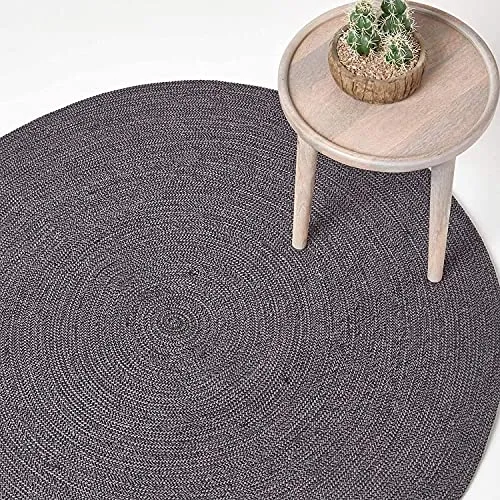 Homescapes Geflochtener runder Teppich 150 cm - Kurzflor-Teppich mit handgeflochtenem Melange-Muster in grau-schwarz, ideal für einen Retro- oder Boho-Stil in jedem Wohnraum.