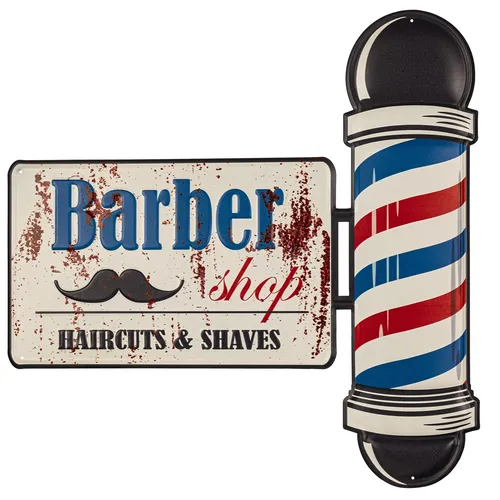 Blechschild Barber Shop Retro 50 x 50 cm - Hochwertiges Metall-Schild im Vintage-Design für Barber Shops. Perfekt zur dekorativen Gestaltung und Setzung eines stilvollen Akzents in Ihrem Salon.
