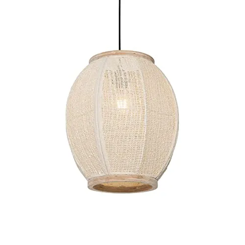 Qazqa Orientalische Hängelampe Rob - 35 cm Pendelleuchte für Wohnräume - Elegante, oval geformte Pendelleuchte aus Naturstoffen, ideal für Wohnzimmer und Schlafzimmer. E27-Fassung, dimmbar, für eine stimmungsvolle Beleuchtung in jedem Raum.
