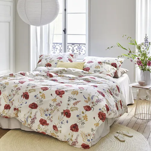 Irisette Seersucker Bettwäsche Easy Vetlanda rot - Bettwäsche-Set in floraler Optik mit Qualitätsreißverschluss, atmungsaktiv und ideal für den Sommer. Waschbar bei 60°C und trocknergeeignet.