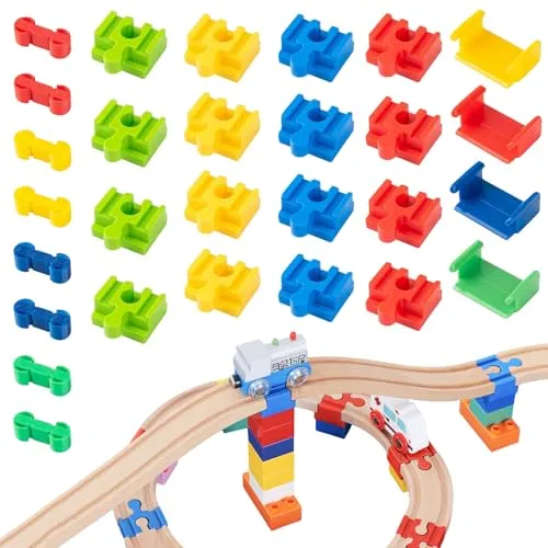 Stück Holzeisenbahn Schienen Adapter Eisenbahn, Adapter für Holzeisenbahnen, Holz Schienen Connectors Eisenbahn Spielzeug Zubehör, Schienenverbinder aus Kunststoff für Modellzüge 28