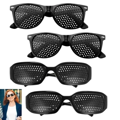 FDJZXW 4 Stück Rasterbrille,Lochbrille,Pinhole Glasses,Rasterbrille Augentraining,Lochbrille für Augentraining Original,für Entspannendes Augentraining und Verbesserung Der Sehkraft (Schwarz)