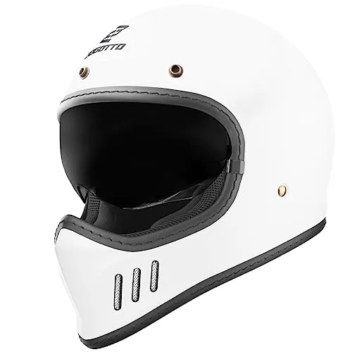 Bogotto FF980 Caferacer Cross Helm - Weiss, Größe XS für Männer - Motorradhelm mit 3 Schalengrößen, internem Sonnenvisier und praktischer Einhandbedienung für optimalen Komfort beim Fahren.