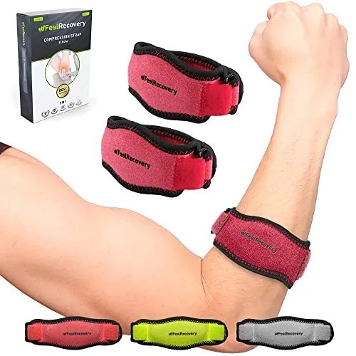 Feel Recovery 2 Stück Ellenbogen Bandagen für Herren & Damen - Epicondylitis Spange mit Kompressionspolster - Ellenbogenband für Tennisarm, Golferarm & Gewichtheben (Bordeaux)