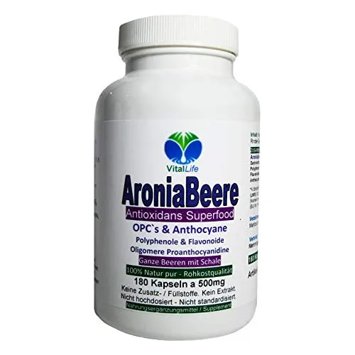 Aroniabeere OPC + Antioxidantien (Radikal Fänger) + Vitamine C+E+K - 180 Kapseln - Anthocyane + Flavonoide für Immunsystem & Abwehrkräfte - NATUR PUR ohne ZUSATZSTOFFE - Deutschland. 26855-180