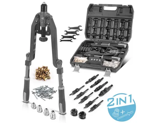 STAHLWERK Nietmuttern- und Blindnietenzangen Set 85-teilig - Zangen-Sets mit 7 Jahren Garantie, 2-in-1-Funktion für effizientes Setzen von Blindnieten und Nietmuttern, ideal für stabile Verbindungen in verschiedenen Materialien.